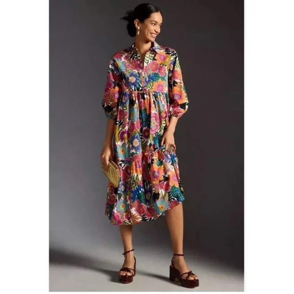 The Bettina Tiered Shirt Dress by Maeve size S EUC